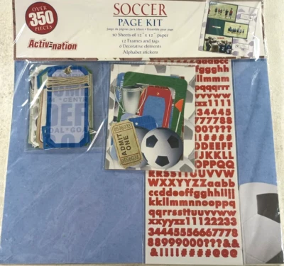 NEW Soccer Scrapbooking Kit 350+ pieces Sheets Frames Tags By Active Nation - Image 1 of 3
