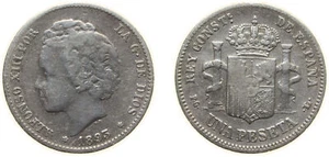 Spain 1893 *18-93 PGL 1 Peseta Silver (.835) VF - Picture 1 of 1