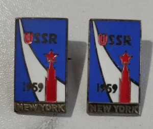 1959 USSR New York City Souvenir Pin Badge Blue Red N.Y Vintage 2 Lot - Picture 1 of 6