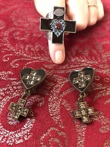 SALE-LIMITED ED-VINTAGE JEAN PAUL GAULTIER HEART CROSS EARRINGS & CROSS RING!