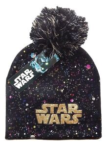 Star Wars Disney Filles Tricot Sparkle Hiver Pompon Bonnet W/ en Option Gant Nwt