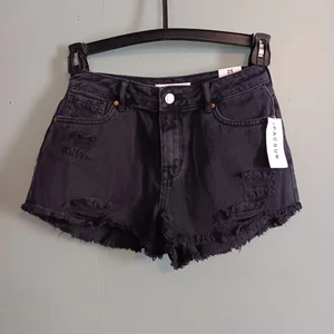Pacsun Black Cutoff Short High Rise Festival Distressed Black 25 NWT - Picture 1 of 4