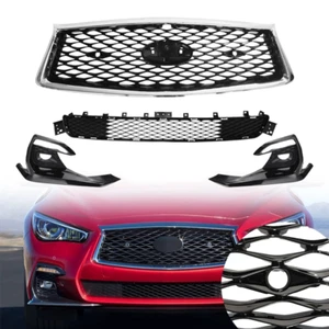 Front Bumper Chrome Grille Fog Light Bezels Set For 2018-2021 Infiniti Q50 Sport - Foto 1 di 12