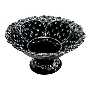 XXL Tazón de Fruta Brillante Plata Negro Cerámica Estilo Italiano Bling Cocina Impresionante - Imagen 1 de 1