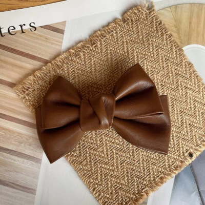 Clipe de cabelo feminino de couro ecológico bowknot moda feminina bonitos acessórios de cabelo barrettes - Imagem 1 de 4