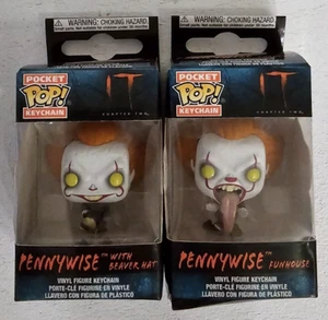 Lot of 2 Funko Pocket POP! Keychain IT 2 Pennywise w/ Beaver Hat & Funnhouse - Picture 1 of 5