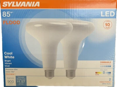 SYLVANIA LED 2PK BR40 85W 13W DAYLIGHT FLOOD LIGHT 1050 LUMENS DIMMABLE 10 Years - Image 1 of 4