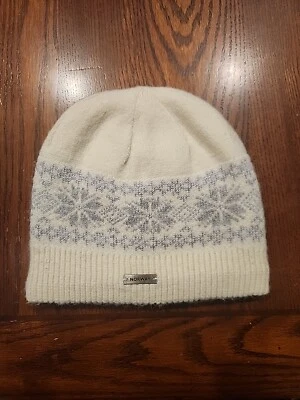 Gorro de malha feminino Noruega branco floco de neve forrado de lã  - Imagem 1 de 4