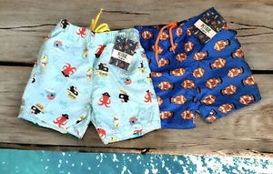 2 New Boys 4T Swim Shorts GoldFish & Ships Whales Pirates Kids Uzzi Mesh Lined - Picture 1 of 1