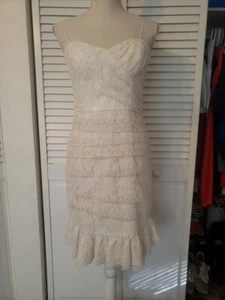 JILL by Jill Stuart Ivory Lace Pleated Ruffle Sweetheart Strapless Dress 6 - Picture 1 of 10