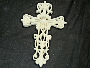 Targa decorativa ornata bianca CROCE CRISTIANA da appendere a parete 8"L x 5,5"W nuova con etichetta - Foto 1 di 5