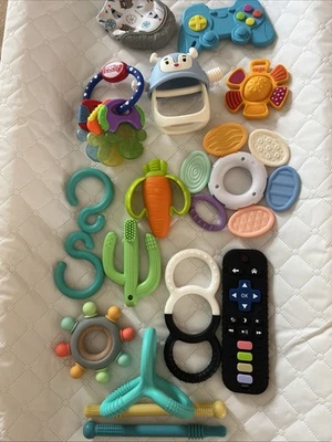 Infant Baby Teething Toys Lot of 16 Silicone Paci Clip Sensory Toys Lovevery - Image 1 of 4