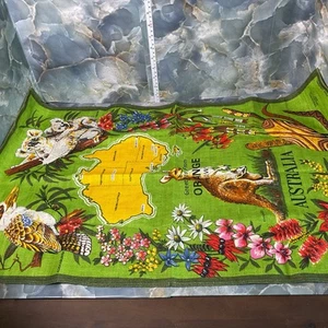 VTG PURE LINEN AUSTRALIA SOUVENIR TEA TOWEL KITCHEN CLOTH UNIQUE DESIGN - Picture 1 of 10