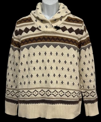 CHAPS Ralph Lauren 女式毛衣 XL THICK 象牙色披肩领 Fair Isle Toggle — 第 1/4 张图片