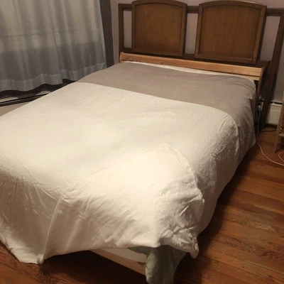 West Elm European Linen Duvet cover King Cream with wide warm gray velvet trim - Image 1 of 4