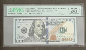 Fancy Serial Number $100 Dollar Bill RARE SERIAL # LJ00777777 A PMG  55  EPQ - Picture 1 of 4