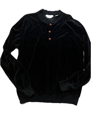 Suéter de terciopelo vintage para hombre Montgomery Ward azul marino botones de madera XL 1990s Foto 1 de 4