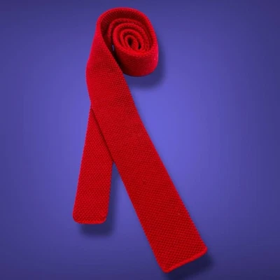 1980's Vintage Red Skinny Tie 100% Wool Necktie Retro Preppy New Wave Skater - Image 1 of 4