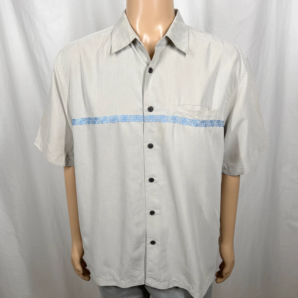 Vintage Y2K Quiksilver Men Large Embroidered Stripe Short Sleeve Button-Up Shirt - Image 1 of 4