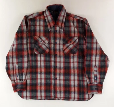 Arrow Button Up Shirt Loop Collar Wool Blend Flannel Red Gray Blue Green Mens L - Image 1 of 4