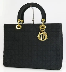 Authentic CHRISTIAN DIOR Black Quilted Nylon Lady Dior Handbag Purse #61819 - Picture 1 of 20
