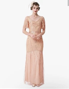 Babeyond Women’s 1920s Flapper Fringe Great Gatsby Party Dress Sz: XS, Rose Gold - Picture 1 of 6