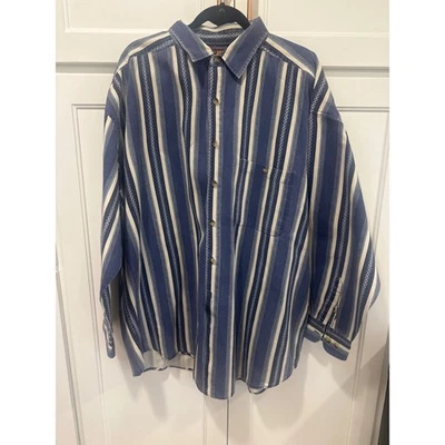 Vintage Y2K Faded Glory 2XLT Blue Striped Long Sleeve Button Up Shirt Menswear - Image 1 of 4