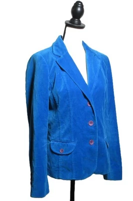 VTG~ Liz Claiborne COTTON  Velvet ROYAL BLUE  Blazer Jacket  GREEN LINING size 8 - Image 1 of 3