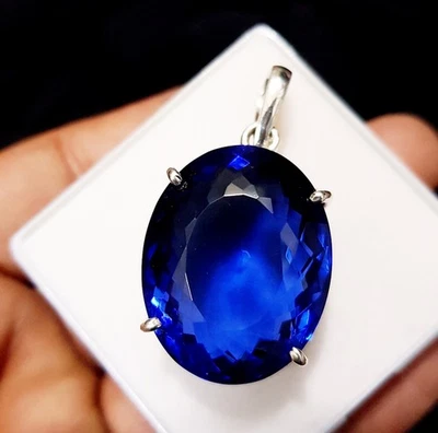 70+ ct bellissimo topazio blu ovale argento tedesco solitario pietra... - Immagine 1 di 4