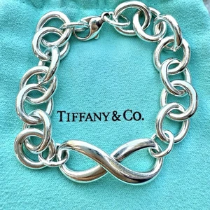 Auténtico Brazalete Tiffany & Co Plata GRANDE Infinito Eslabón Redondo Cadena 19cm - Imagen 1 de 7