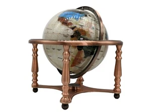 Supporto da tavolo in rame alto 13" perla oceano 4 gambe supporto da tavolo gemma pietra preziosa globo mondo - Foto 1 di 9