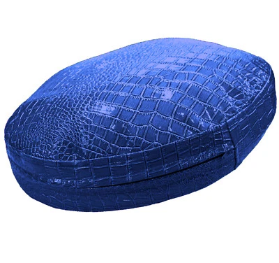 pd1025r Old-Metallic Blue Faux Crocodile Glossy Leather Round Box Cushion Cover - Image 1 of 4