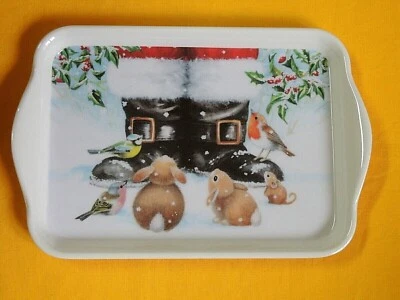 Ambiente 1x Tablett Tiere Weihnachten ANGEBOT  13 x 21 cm Weihnachtsmann Hasen M - Bild 1 von 2