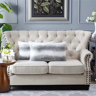 Set of 2 Beckie Stripe Faux Fur Lumbar Pillow Case Cover Cushion Case 14" x 26" - Image 1 of 4