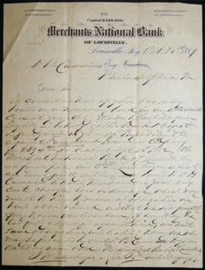 1889 LOUISVILLE KENTUCKY SIGNED J.H. LINDENBERGER MERCHANTS NATIONAL BANK - Picture 1 of 1