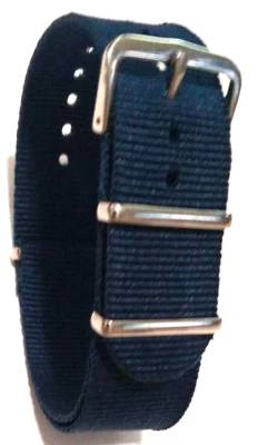 Correa de reloj de nailon azul de 18 mm ajustable de largo con hebilla de tono plateado de 10,5" Foto 1 de 4