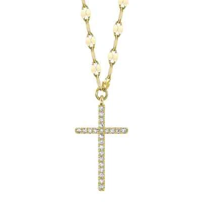 14K Yellow Gold Diamond Cross Pendant Necklace Round 0.06 CT Natural Fancy Chain Foto 1 de 4