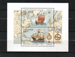 Hoja de Islandia 1992 CEPT/Colón/América/envío (Michel Block 13) bonita montada sin montar o nunca montada - Imagen 1 de 1