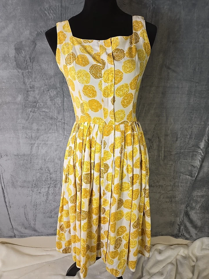 Estampado medallón vintage línea A años 50 Jonathan Logan línea A amarillo marrón  Foto 1 de 4