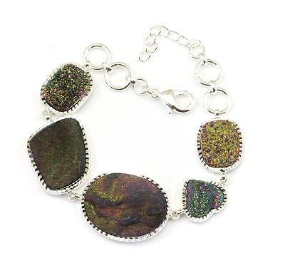 Drusy Titanium Bracelet Silver Druzy  Adjustable 7.5 to 8.5 Inches Bezel Set - Image 1 of 2