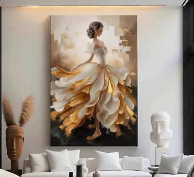 XXL LEINWAND BILD BIS 155x100x5 FRAU BALLET-TÄNZERIN KLEID WEISS GOLD BEIGE MODE - Bild 1 von 3