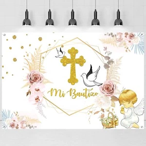 Mi Bautizo Backdrop Banner First Holy Communion Photography Backdrop Durable ... - Picture 1 of 7