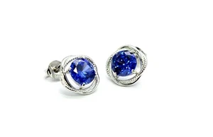 New Infinity 8mm Round Tanzanite Earrings .925 Sterling Silver - Picture 1 of 3
