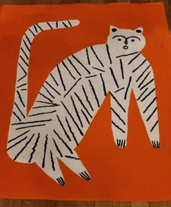 Anthropologie Marcello Velho Orange Cat 100% Cotton Knit Throw Blanket 49.5 x 54 - Picture 1 of 12