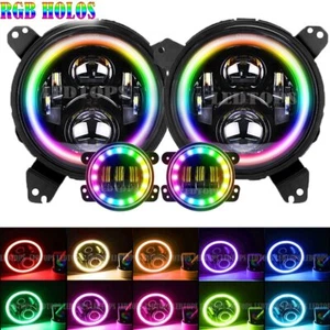 7'' RGB Halo LED Headlights 4'' Fog Lights Combo Kit for Jeep Wrangler JL 18-20 - Imagen 1 de 11