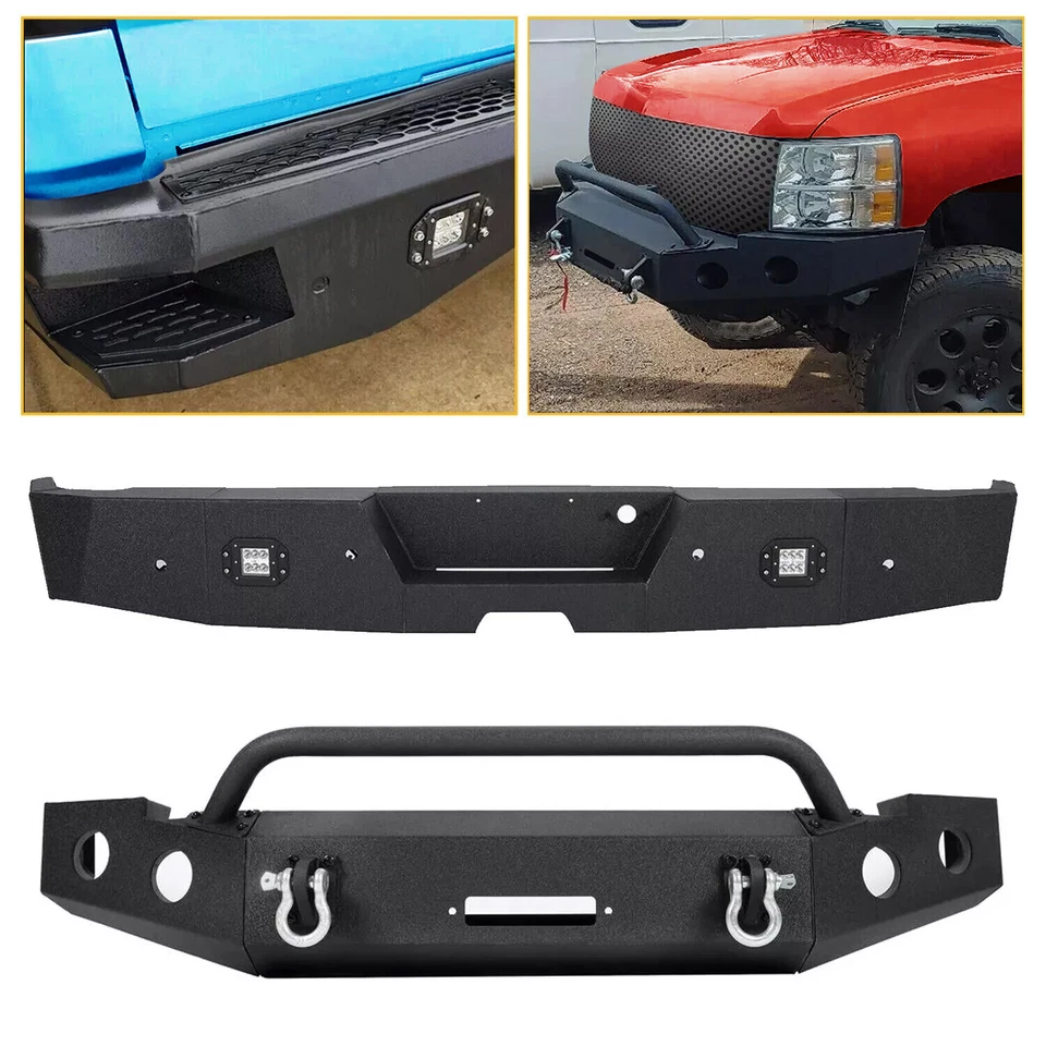 全新 前后保险杠 适用于 2007 - 2018 13 雪佛兰 Silverado 1500 黑色 钢制 — 第 1/1 张图片