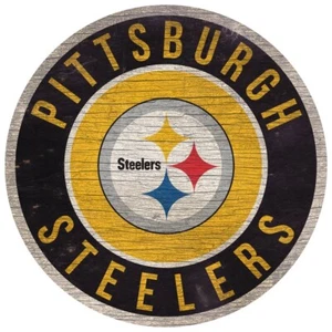 NFL Pittsburgh Steelers Retro Wooden Circle Wooden Sign Wall Art Man Cave - 12" - Picture 1 of 1