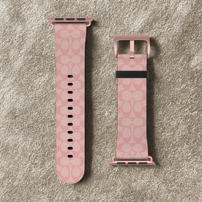 Coach Apple Watch faux leather watch straps, band, belt, Marmoleado, Pink Coach - Image 1 of 2