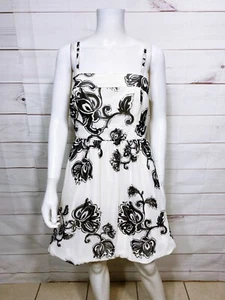 White House Black Market Womens Dress Size 6 White & Black Floral 100% Silk - Picture 1 of 6