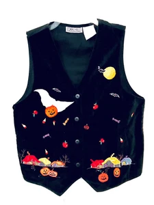 Oak Hill Womens Size M Vintage Velvet Embroidered Applique Spooky Halloween Vest - Picture 1 of 10